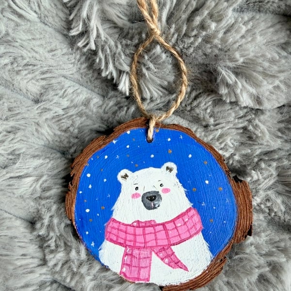White Bear Christmas Decoration, Hand-painted