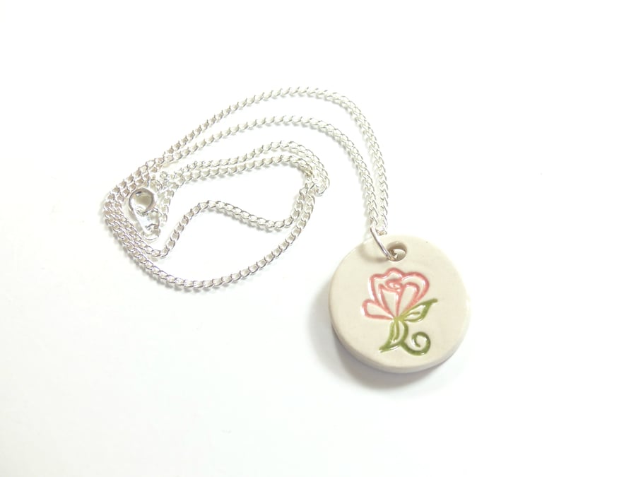 Small Pink Flower  ceramic necklace