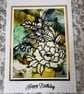 Handmade Alcohol Ink Floral Birthday Card - 5x7 Gold Foil Accent Card