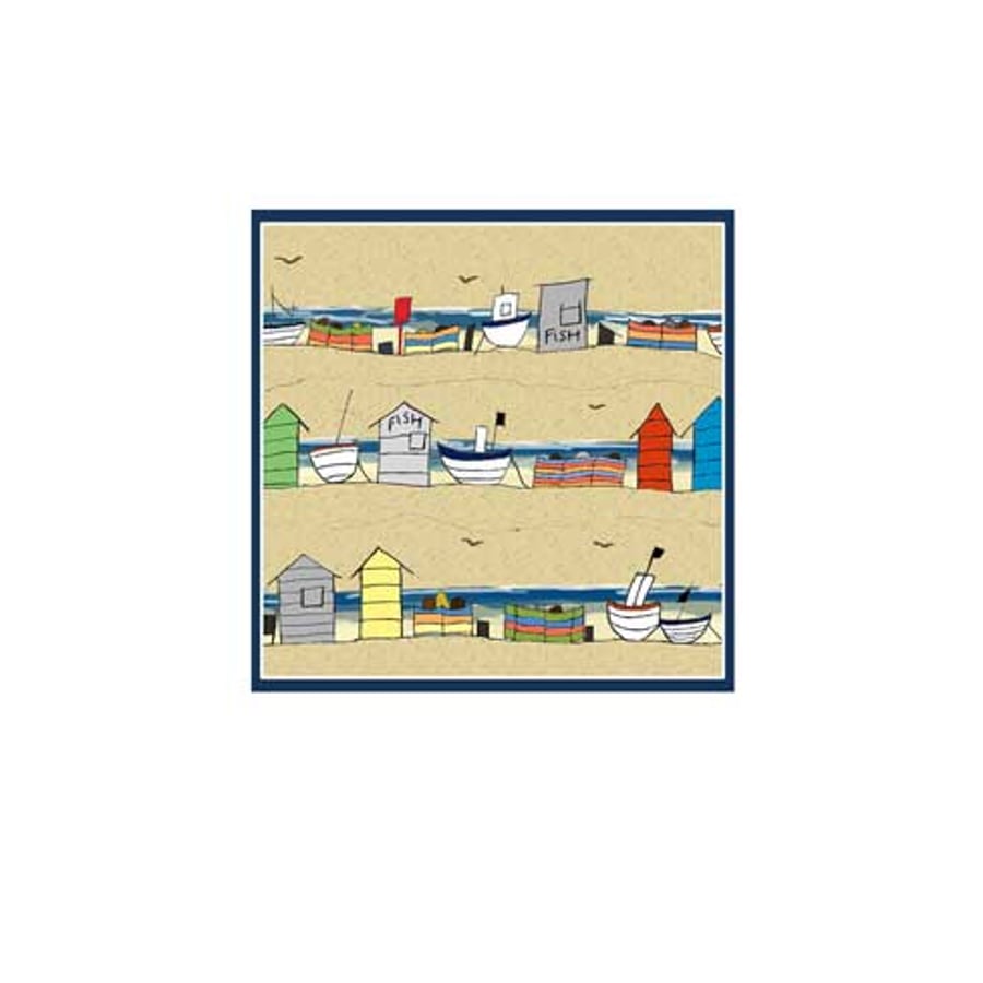 Beach Huts and Boats - pack of 5 blank greetings cards