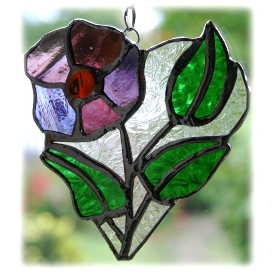 Pansy Heart Suncatcher Stained Glass Flower Purple