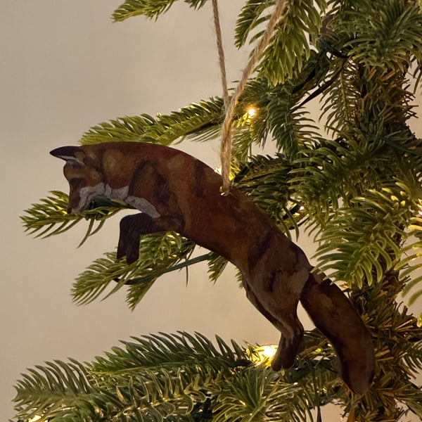 Sustainable Pouncing Fox Christmas Decoration