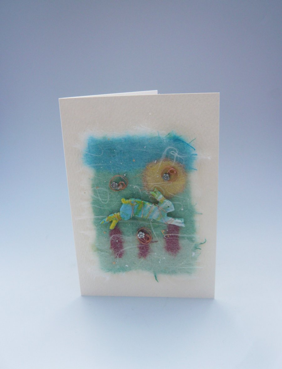 Birthday card. Leaping hare