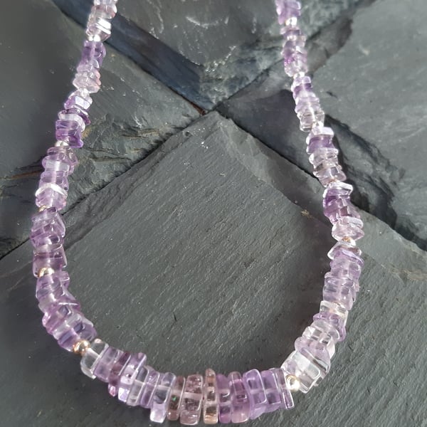 Pink Amethyst Squares and Sterling Silver Necklace