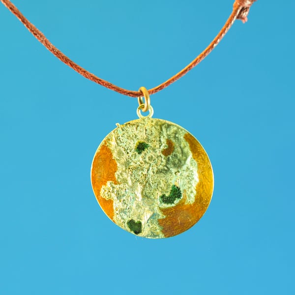 Circular Copper Mountains and Lakes Pendant