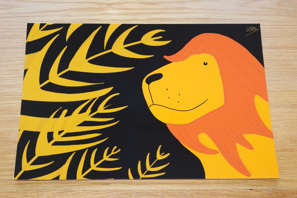 Little Lion A4 Children's Art print orange, black, Unframed