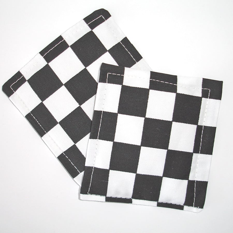 Coasters Black and White Ska Check Monochrome Pair of Fabric Mug Rugs