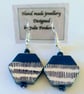 Blue stripe hexagon wood earrings - Image 1