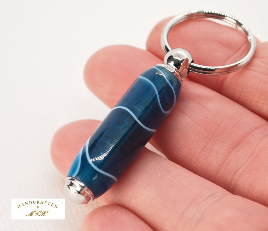 Handcrafted Acrylic Keyring Turned and polished with quality 'Chrome' fixings - 