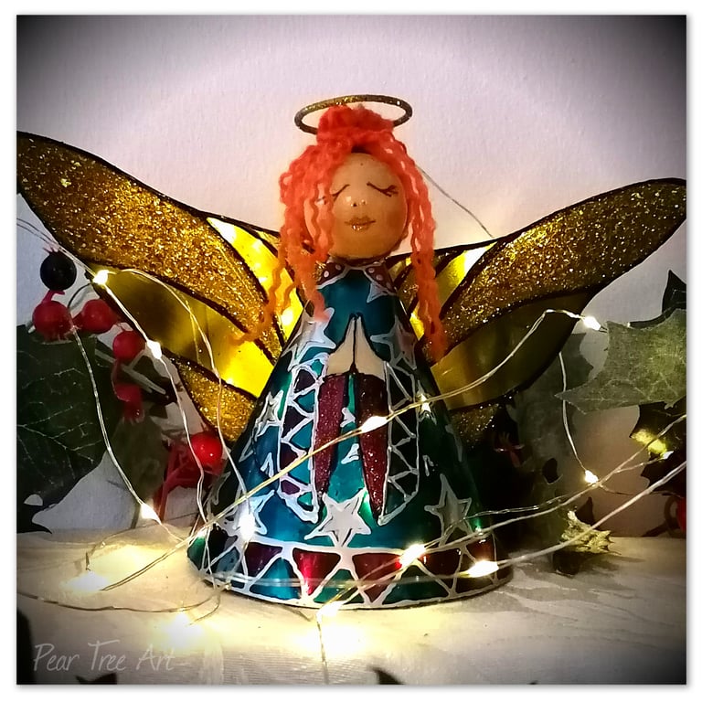 Large: Turquoise Tin Angel Christmas tree topper