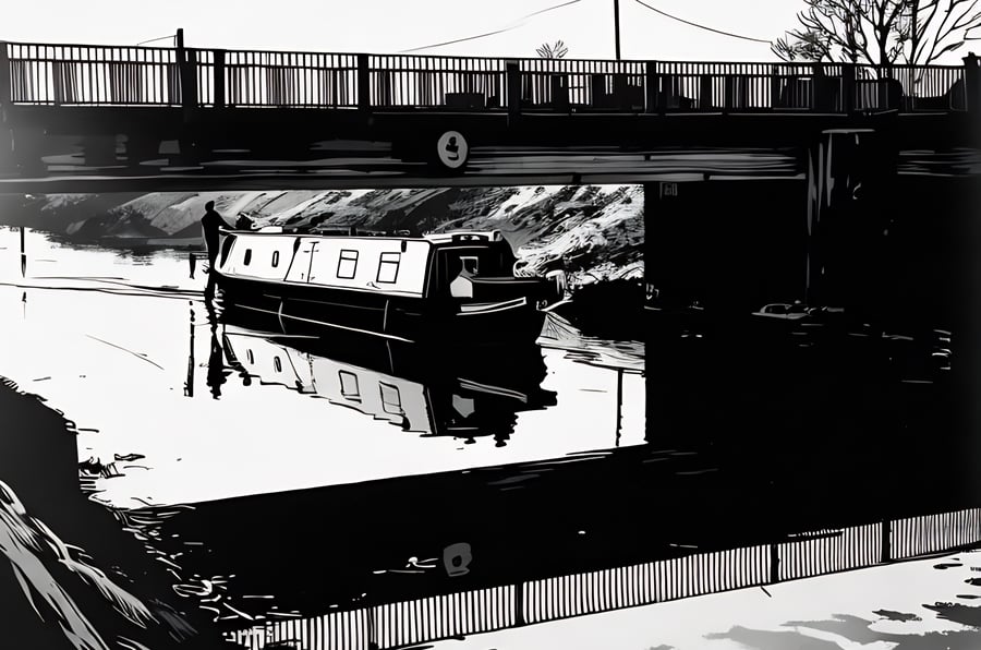 Digital Download of Picture Canal Boat Salters Lode Loch Norfolk Black & White 