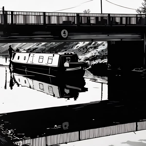Digital Download of Picture Canal Boat Salters Lode Loch Norfolk Black & White 