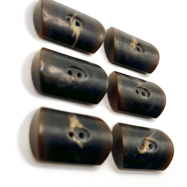 6 Dark Brown Toggle Buttons, Domed, 28mm Wide, Woodgrain, Buy 1 Get 1 Free