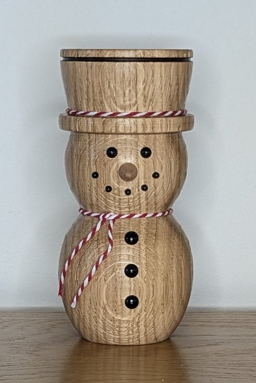 Handmade Solid Oak Wooden Snowman, Christmas Decoration, Wood Turned Christmas 