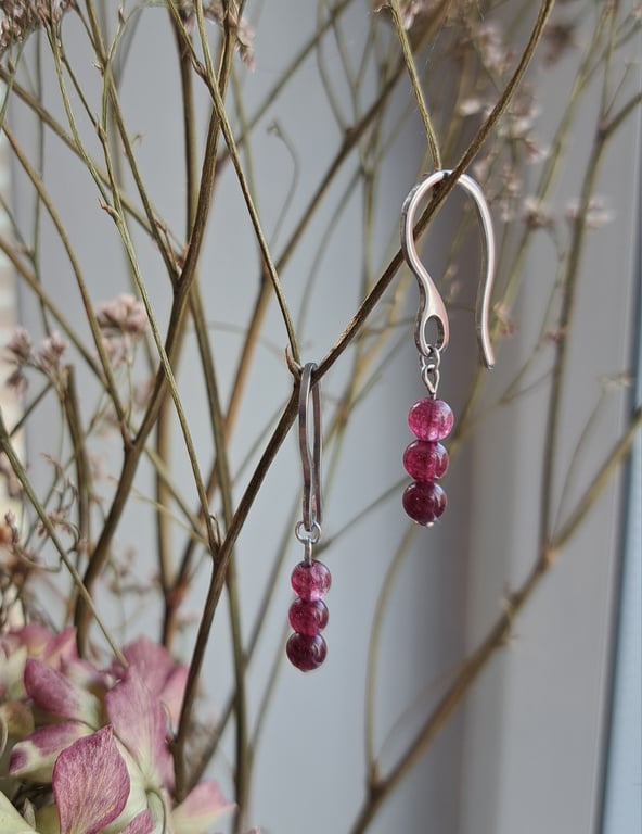 Garnet bead dangle earrings