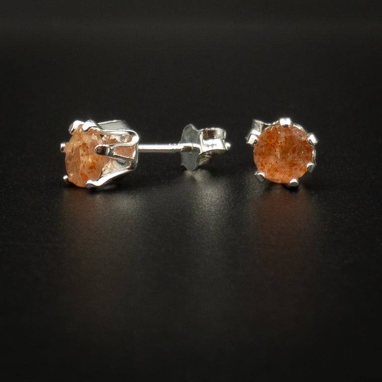 Sunstone soft orange sterling silver gemstone handmade stud earrings