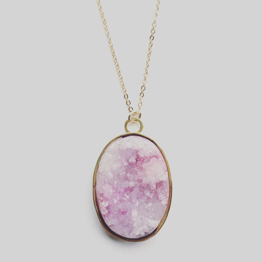 Minippe Pink Druzy and Gold Vermeil Pendant