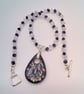 A Black and Clear Cube Bead Necklace with a Black Glass Pendant, Gift for Her - Image 7