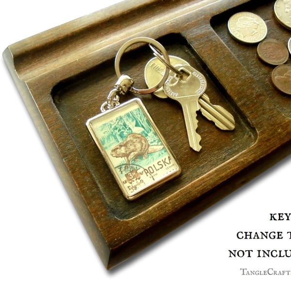 Beaver Keyring - made with upcycled vintage 1950s postage stamp from Poland