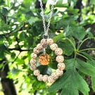 Bodhi bead round pendant with gold disc 