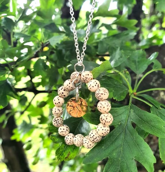 Bodhi bead round pendant with gold disc 