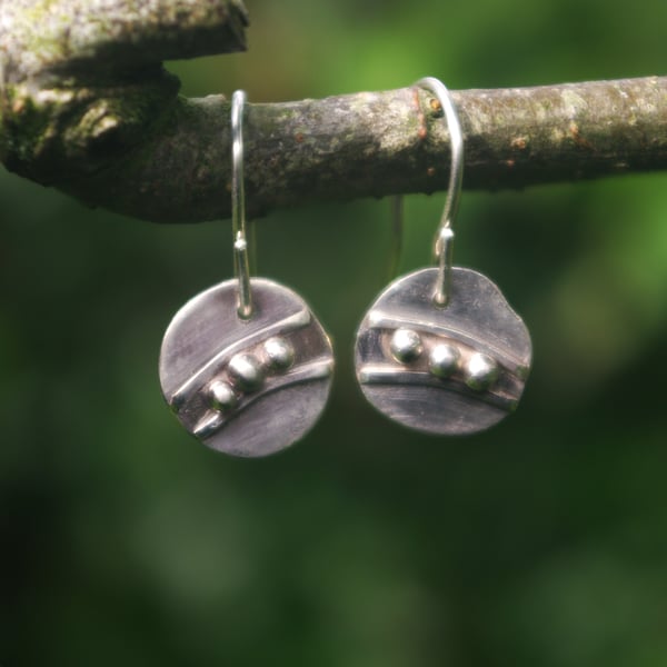 Silver Circle Beach Pebble Earrings