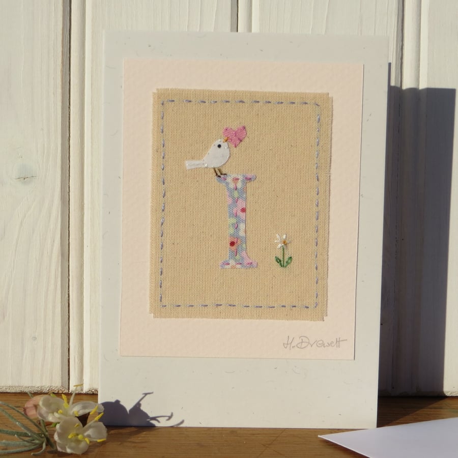 Sweet little hand-stitched letter I new baby, birthday or Christening