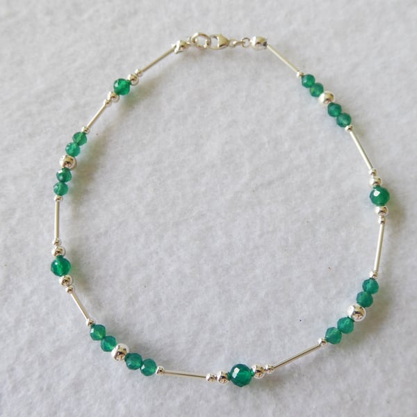  AAA Quality Faceted Green Onyx and Sterling Silver Anklet