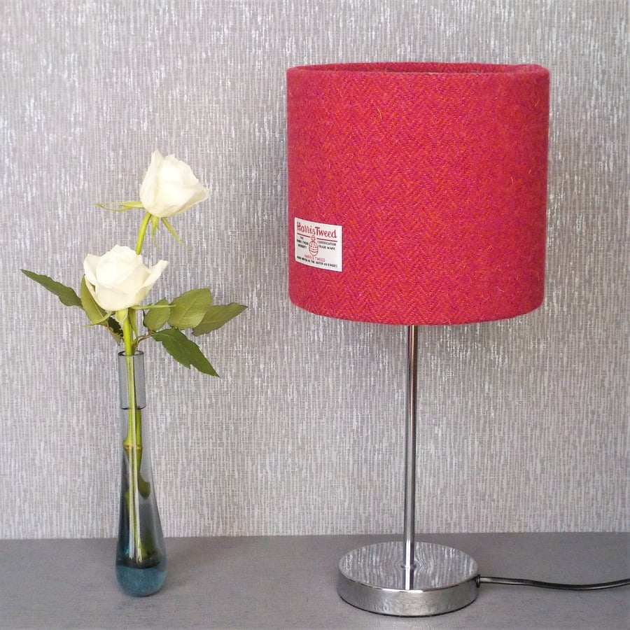 Harris Tweed medium drum lampshade pink orange herringbone 20cm table lamp shade