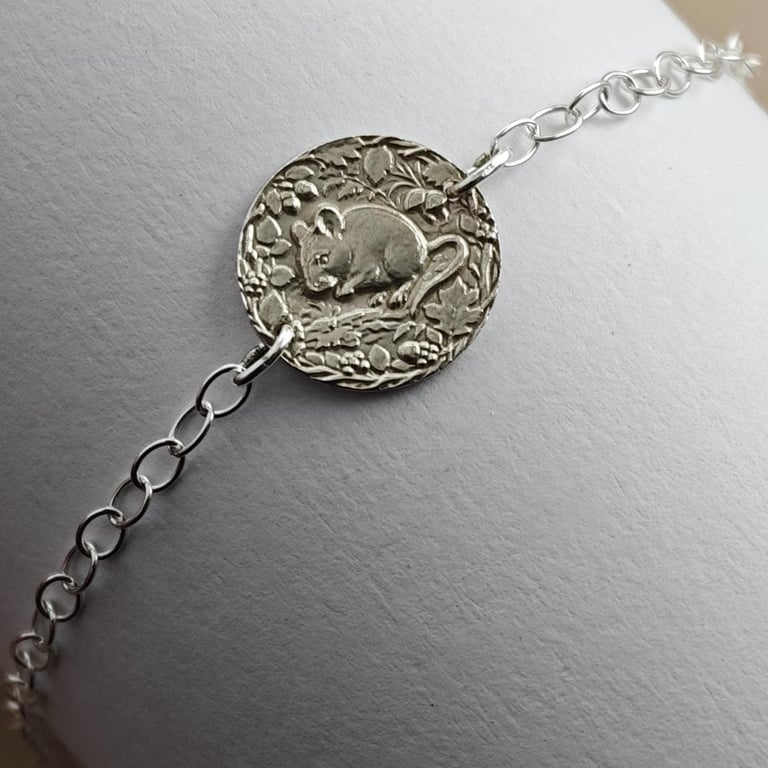 Mouse Engraved Sterling Silver Coin Bracelet