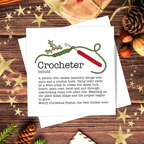 Crocheter Definition Christmas Card - Yarn Artist, Hooker, Crafter