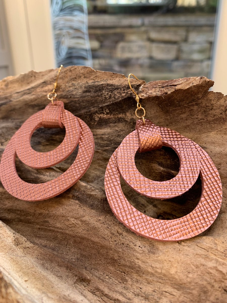 Handmade leather earrings rose gold free gift wrap 