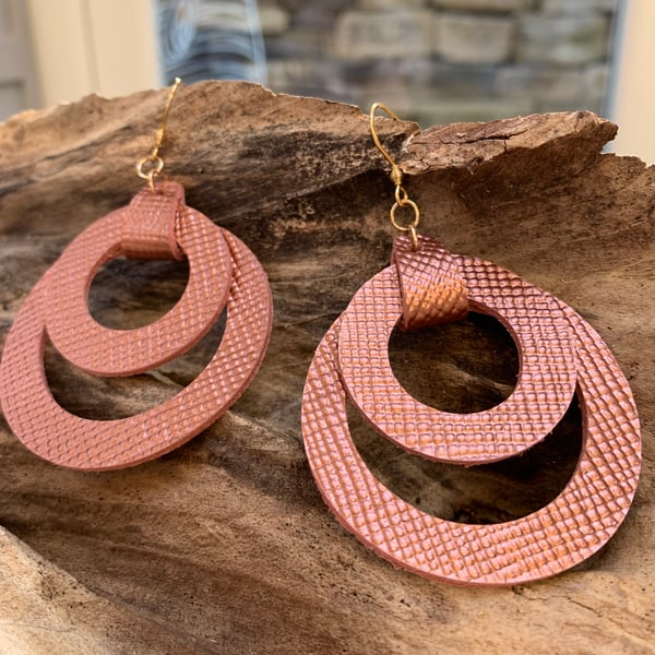 Handmade leather earrings rose gold free gift wrap 