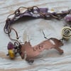 Handmade Bracelet with Hope Copper Horse, Lampwork & Polymer Beads and Ribbon