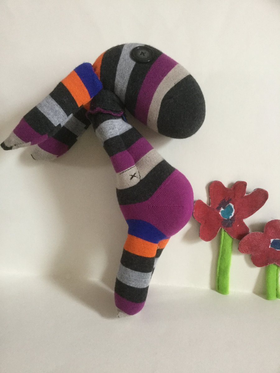 Handmade Striped Sock Dudette with pink cuddly round tummy, Nursery gift