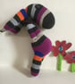 Handmade Striped Sock Dudette with pink cuddly round tummy, Nursery gift