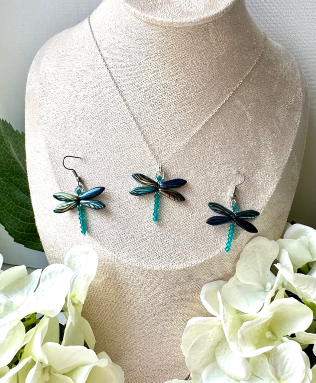 Dragonfly Earrings & Necklace Set - Jet Wing Laser