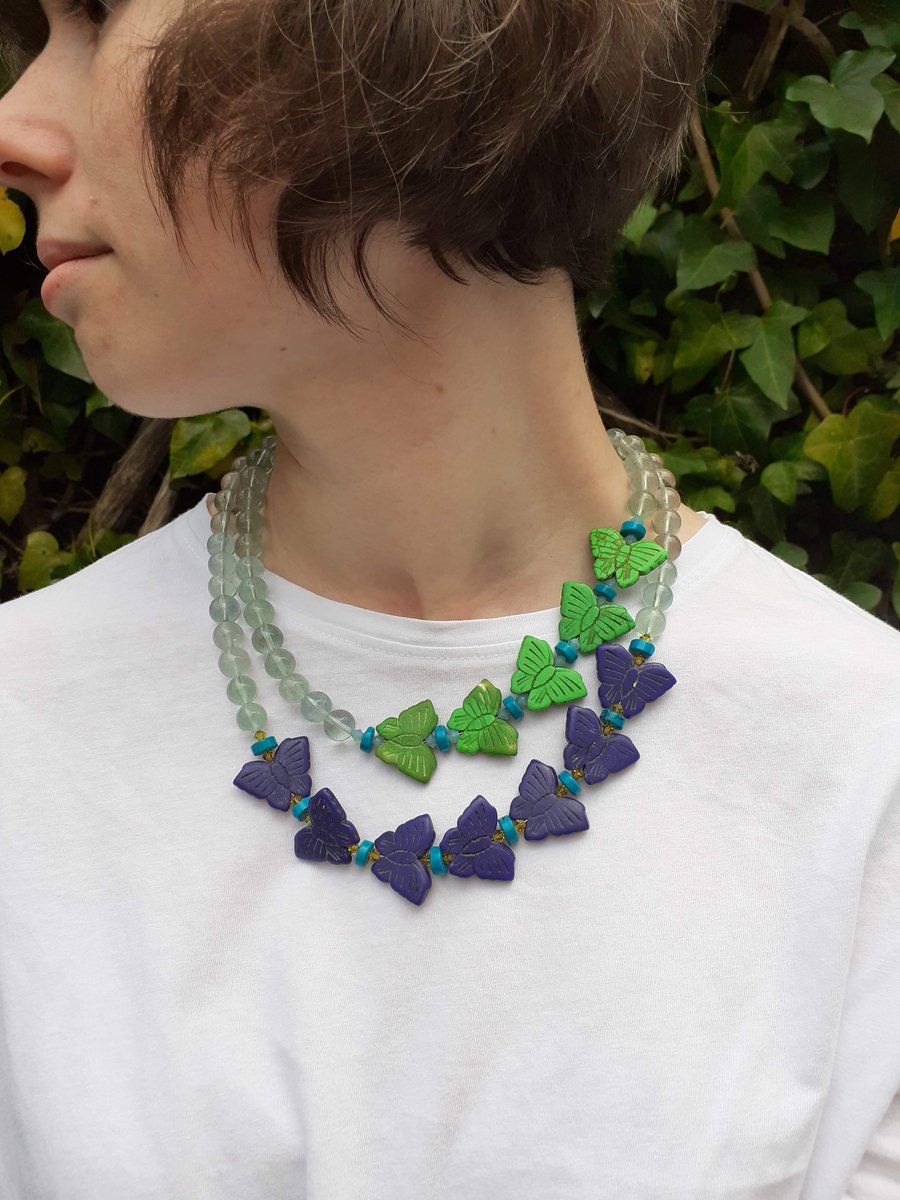 Howlite Butterfly and Fluorite Statement Necklace