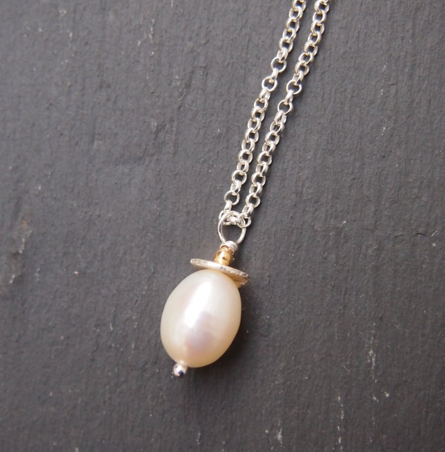 "Acorn" freshwater pearl and sterling silver pendant