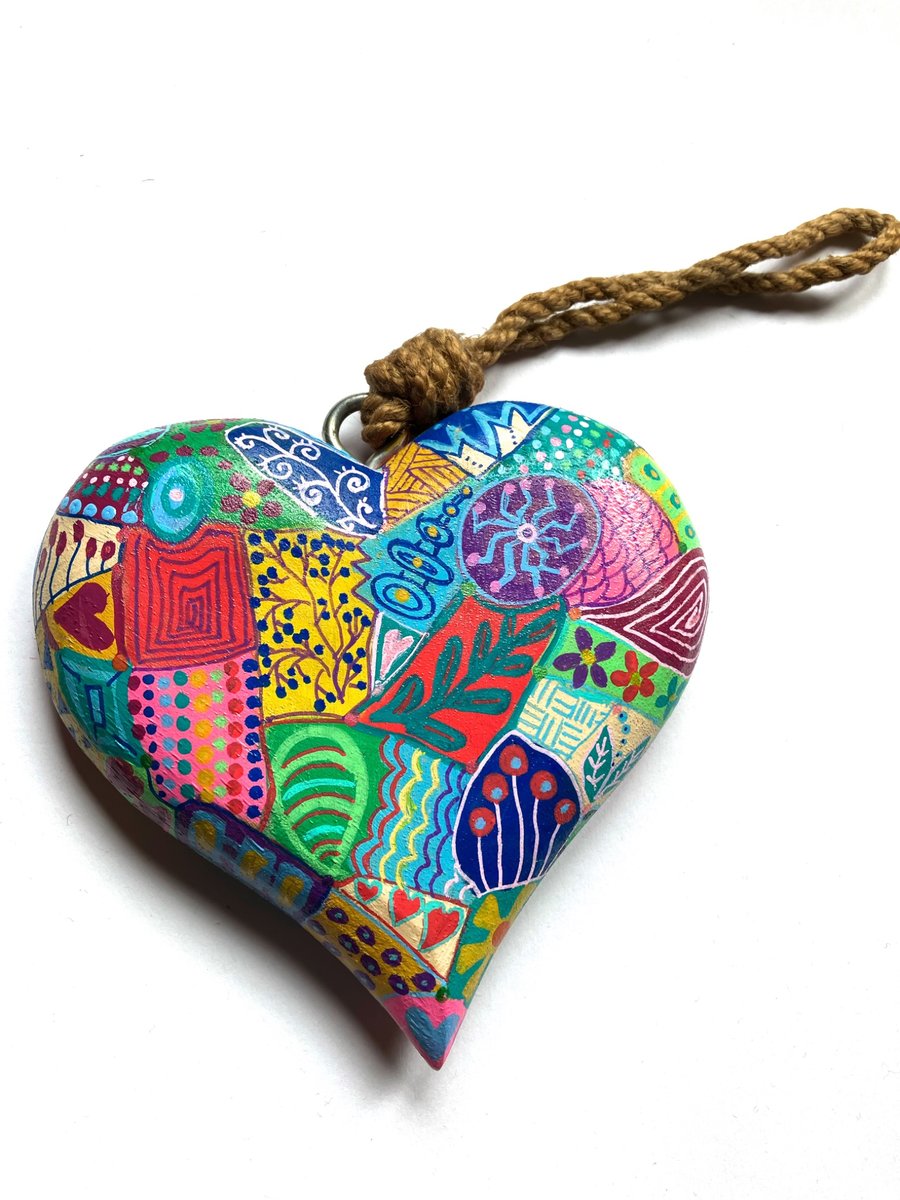 Up cycled hand painted wooden heart