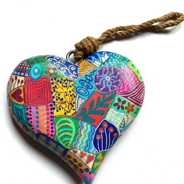 Up cycled hand painted wooden heart