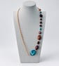 Asymmetrical Recycled Bead Statement Necklace, Gold Plated 24 Inch