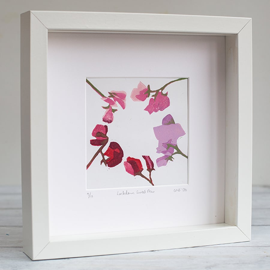 20x20 Lockdown Sweetpeas - Original Lino Print