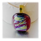 Dichroic Glass Pendant 059 Cranberry Gold Handmade with gold plated chain