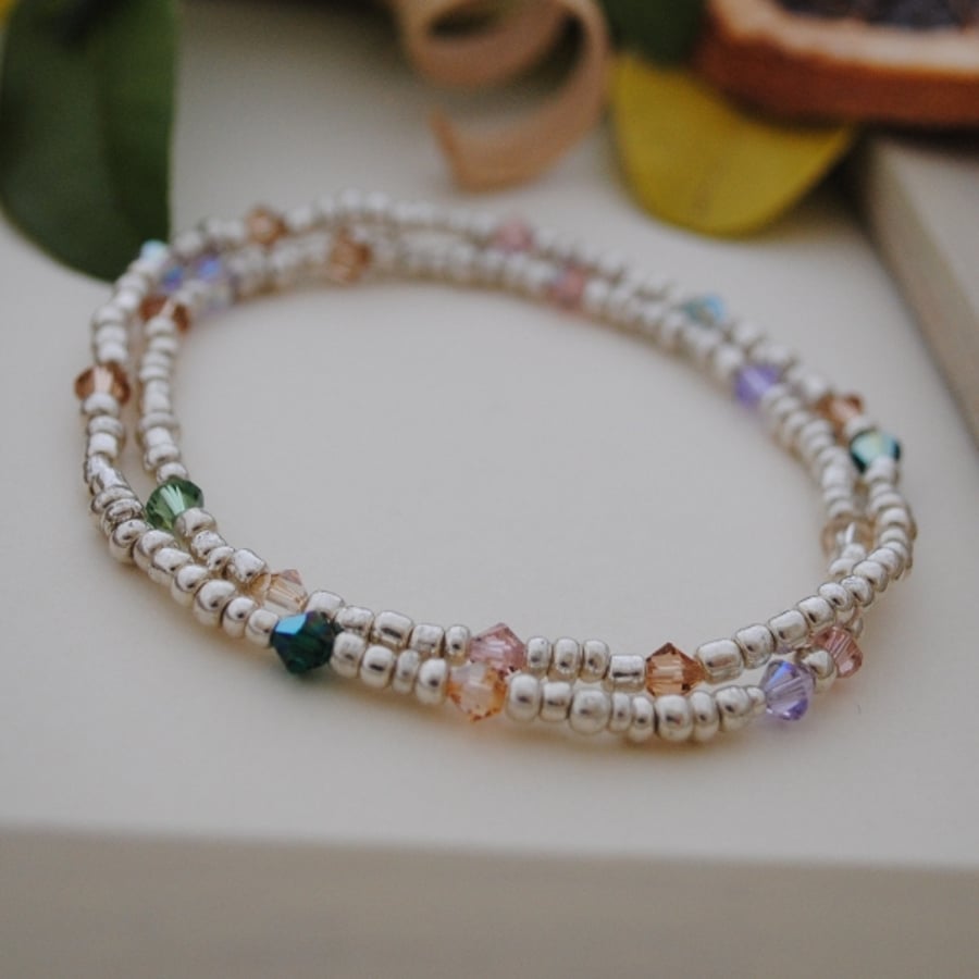 Swarovski & silver seed bead stretch bracelet