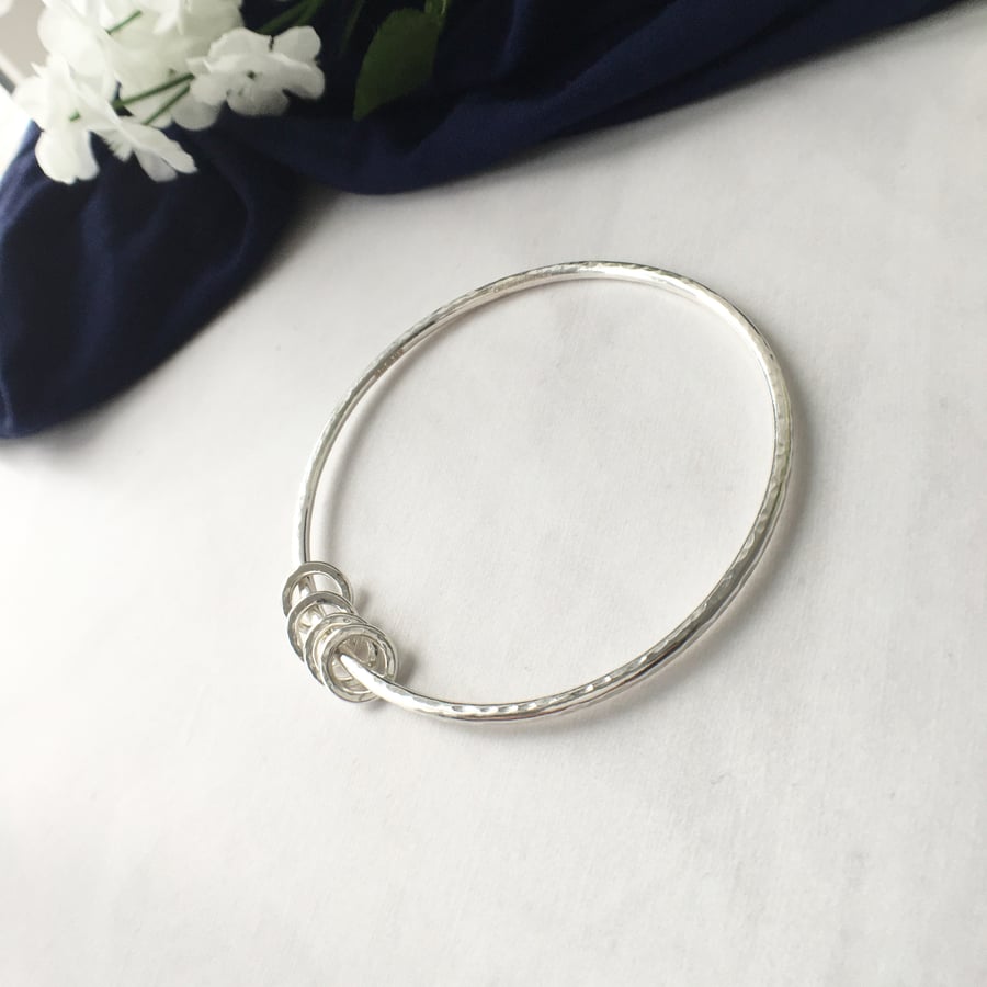 Sterling Silver Hammered Bangle with Hammered Rings