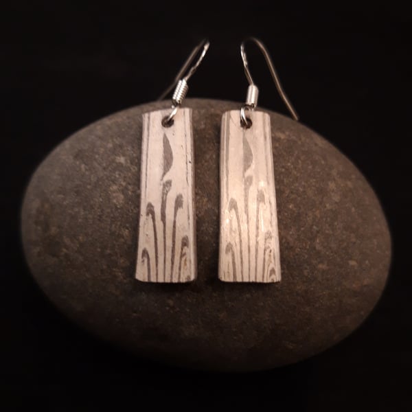 Embossed Silver Bar Earrings