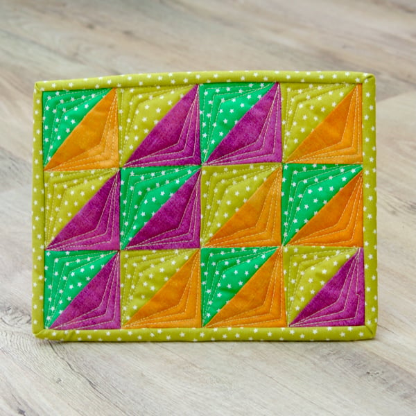 Light Green, Yellow and Purple traditional patchwork mug rug