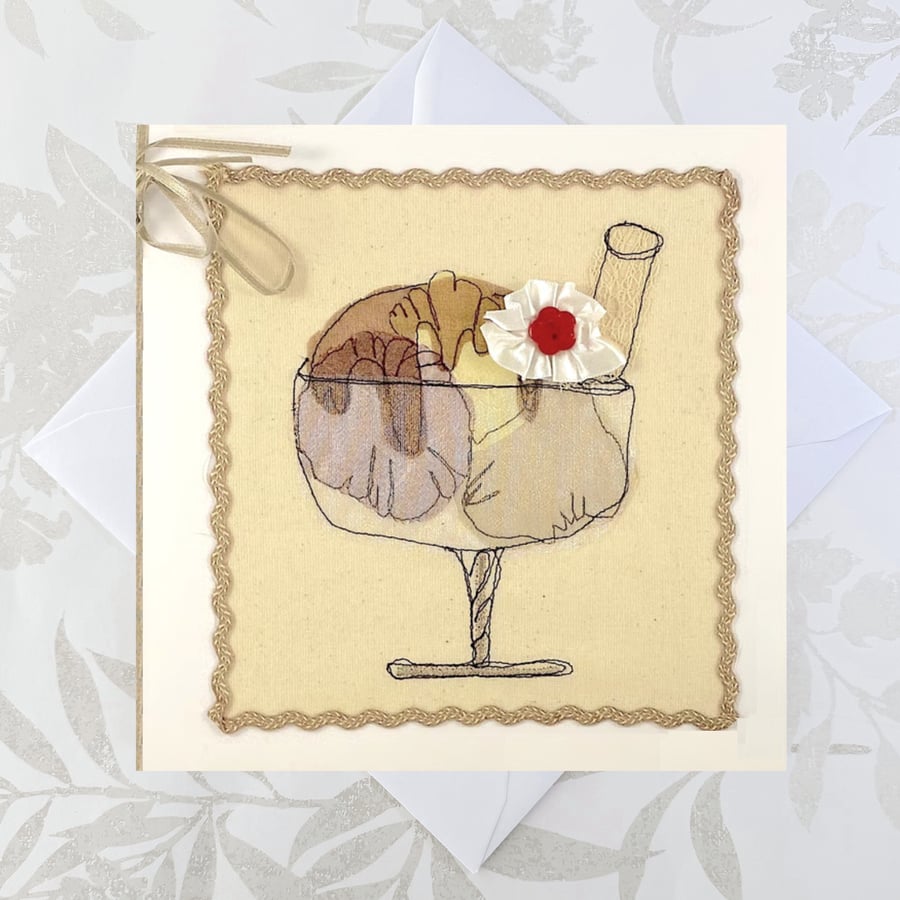 Birthday card - textile ice cream sundae