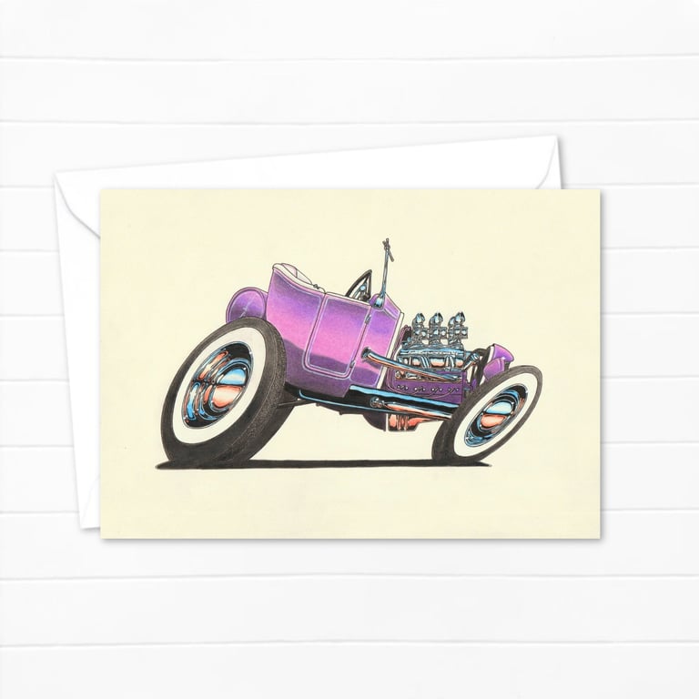 Purple Custom Car Greeting Card: American Classic for a Car Lover (405)